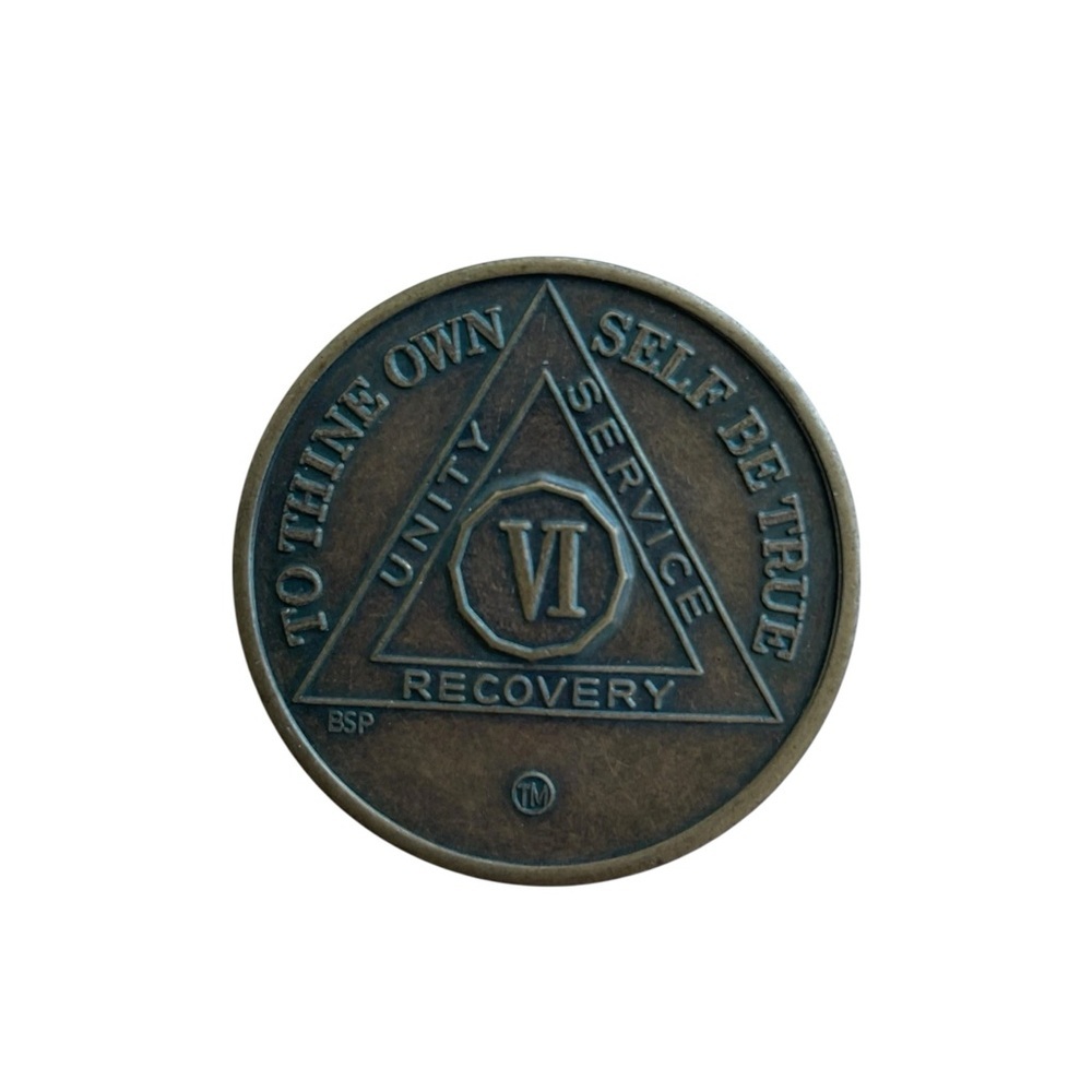 AA 6 Year Sobriety Medallion Bronze Alcoholics Anonymous Recovery Coin VI